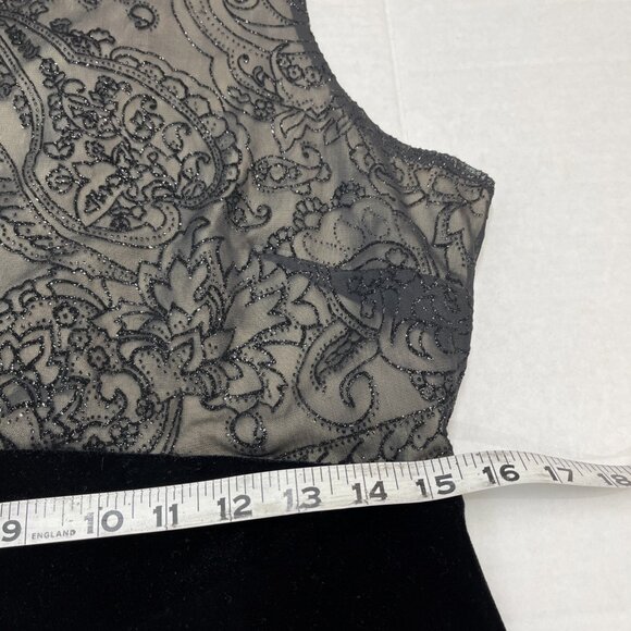 Vtg Connected Apparel Dress 12 Black Velvet Mesh Embroidered Maxi Prom Y2K Fairy - Picture 5 of 8